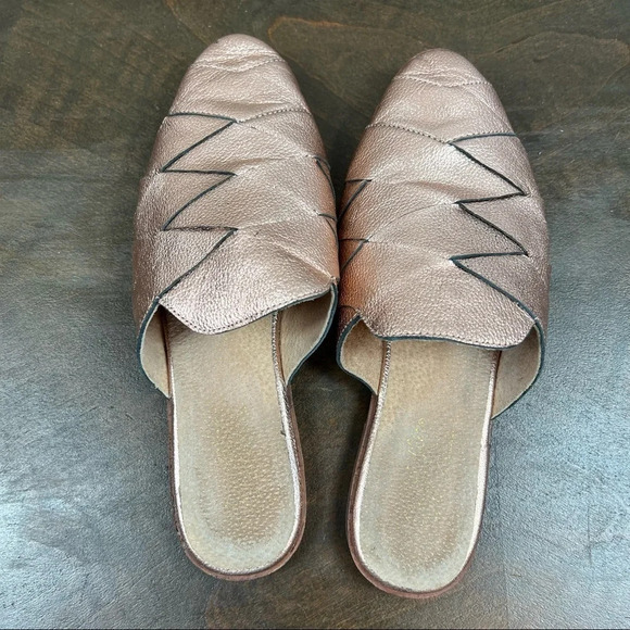 Seychelles Woven Mules Rose Gold Slip On Pink Metallic Slides Size 8 Boho - Picture 5 of 8